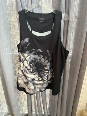 Calvin Klein Black Tank top Floral Accent ladies women’s gym quick dry size XL